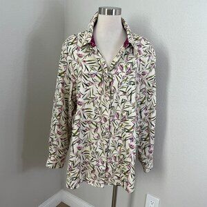Foxcroft Womens Plus 22W Wrinkle Free Button Up Shirt Shaped Fit Floral Blouse